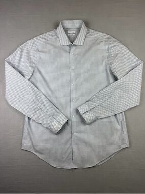 Calvin Klein Men’s 17 36/37 Blue Plaid Long Sleeve Dress Shirt Easy Care